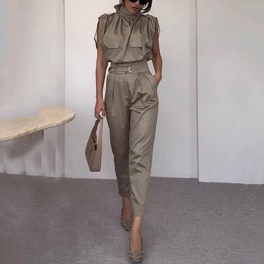 Elegant Shoulder Slimming Jumpsuit Set - Stylish Blouse & Pants Combo - Buy Center