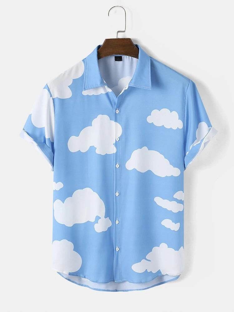 Men's Slim Fit Striped Shirt - Casual Short-Sleeved Multi-Cloud Style - Buy Center