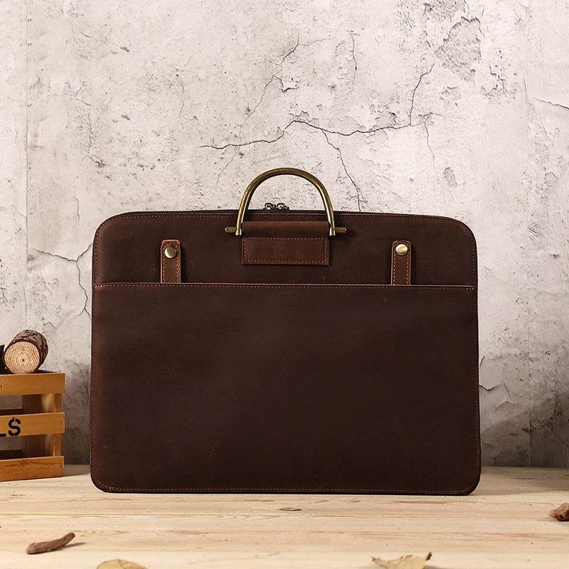 Crazy Horse Leather Briefcase for Men - Premium Genuine Leather Handbag - Buy Center