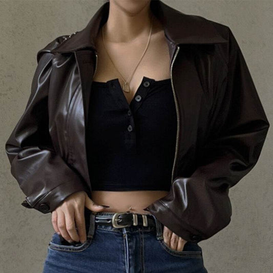 Elegant Retro PU Leather Jacket Coat - Casual Slim Fit for Women - Buy Center
