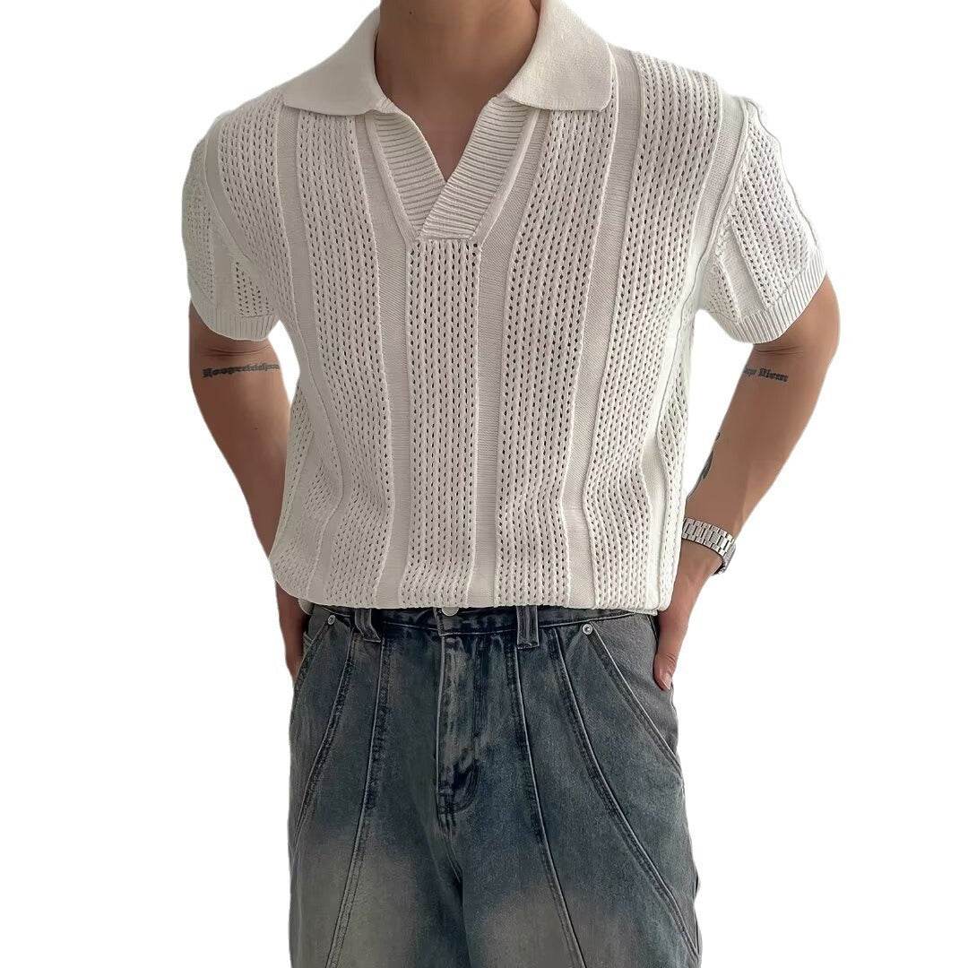 Buycenter Short-Sleeved Polo Shirt - Hollow Mesh Knit T-Shirt for Men - Buy Center