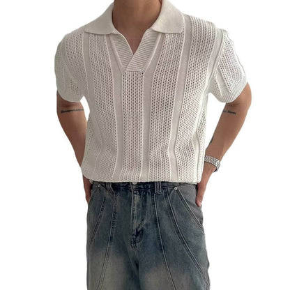 Buycenter Short-Sleeved Polo Shirt - Hollow Mesh Knit T-Shirt for Men - Buy Center