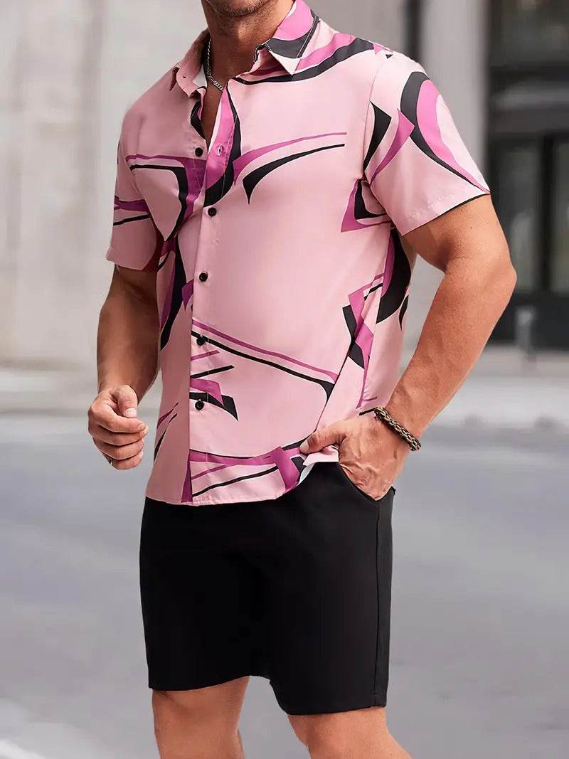 Men's Loose Casual Geometric Short Shirt - Lightweight & Breathable Summer Style - Buy Center