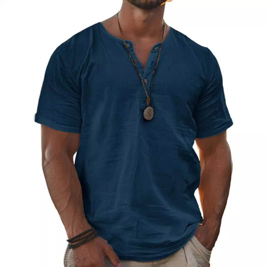 Men's Stand Collar Short Sleeve Cardigan Shirt - Stylish Striped Design - Buy Center