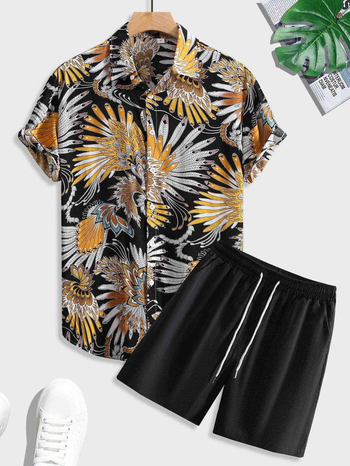 Men's Casual Short Sleeve Shirt Outfit - Trendy Prints & Comfort
