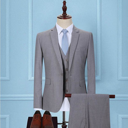 Korean Slim Fit Men's Three-Piece Suit - Dark Green Smart Business Attire - Buy Center