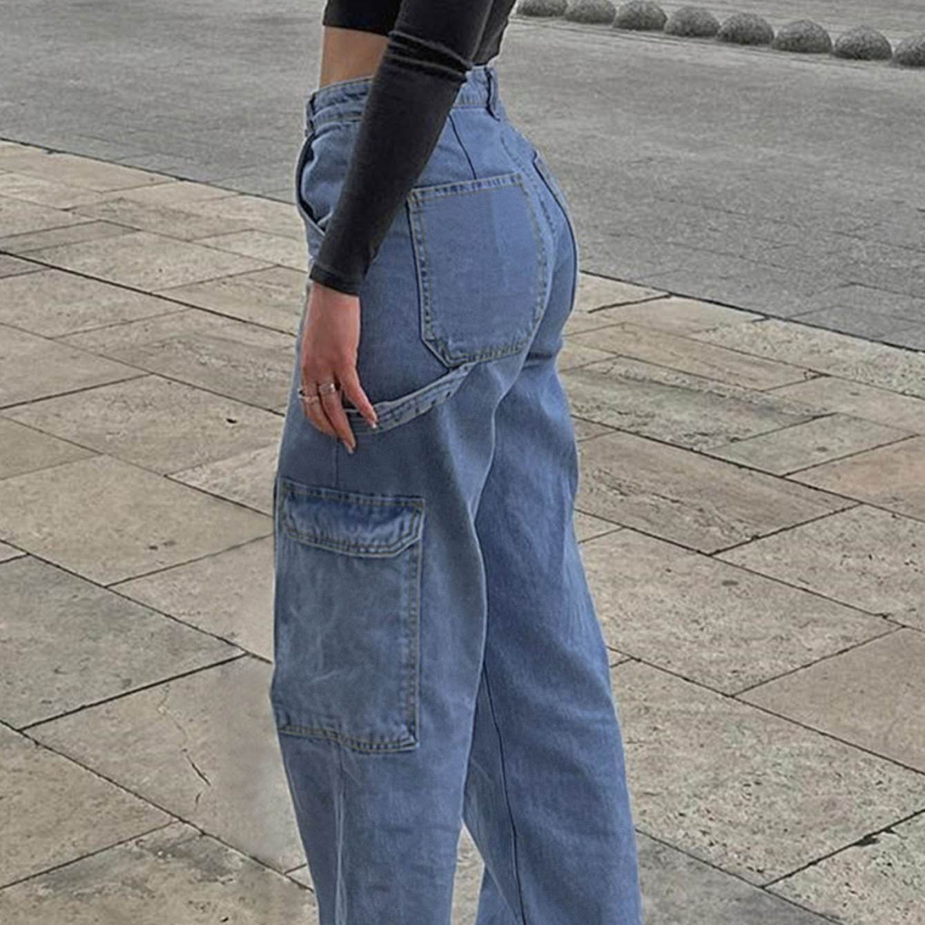 Women's Straight Jeans - Stylish All-Matching Cotton Pants in Blue - Buy Center