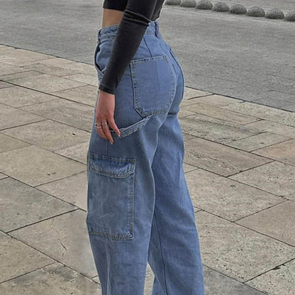 Women's Straight Jeans - Stylish All-Matching Cotton Pants in Blue - Buy Center