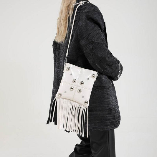 Buycenter Studded Shoulder Tassel Crossbody Bag - Trendy Bucket Style - Buy Center