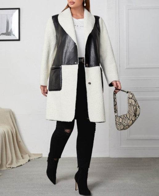 Buycenter Colorblock Faux Leather Jacket - Loose Fit Long Sleeve Style - Buy Center
