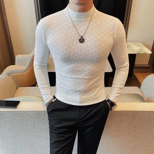 Men's Slim Fit Half High Collar T-Shirt - Trendy Casual Style 2025 - Buy Center