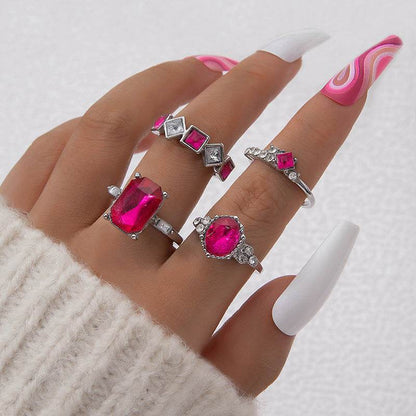 Buycenter Color Diamond Four-Piece Ring Set - Stylish Alloy Geometry - Buy Center