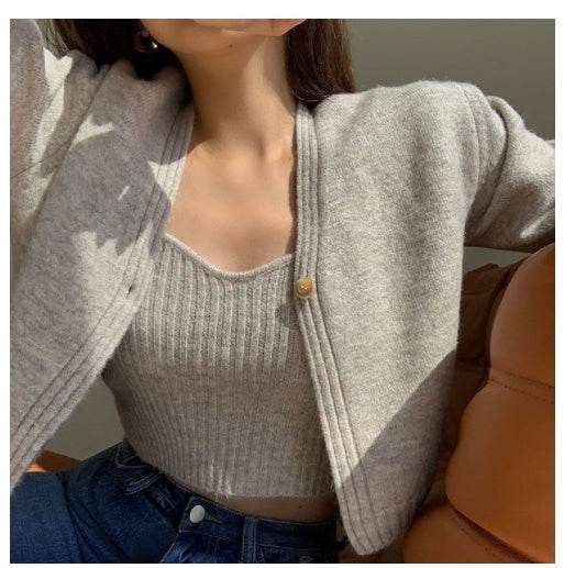 Buycenter V-Neck Solid Color Sweater Suit - Korean Style for Autumn & Winter - Buy Center