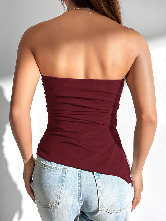 Buycenter Women’s Ruched Side Slit Bandeau Cami Top - Slim Fit, Casual Style - Buy Center