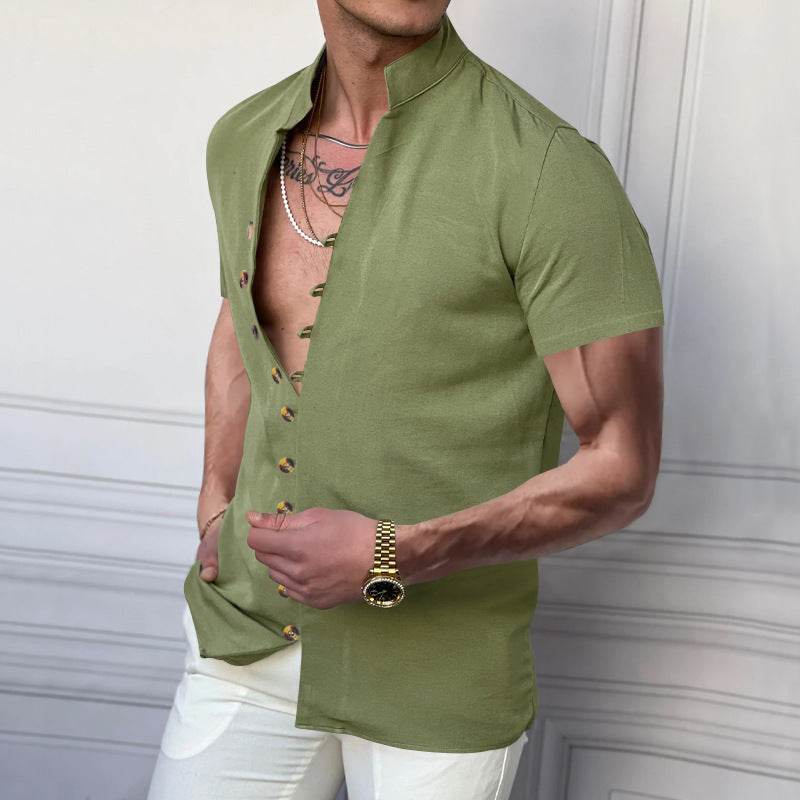 Buycenter Men's Linen Button Shirt - Loose Fit, Short Sleeve in Multiple Colors - Buy Center