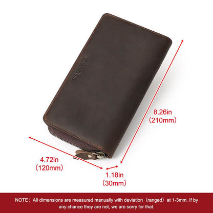 Vintage Cowhide Leather Wallet - Zipper & Multiple Card Slots for Men - Buy Center