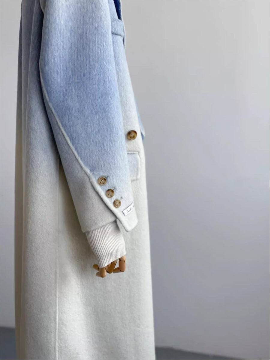 Elegant Blue Gradient Woolen Coat - Double-Faced, Stylish Commuter Design - Buy Center