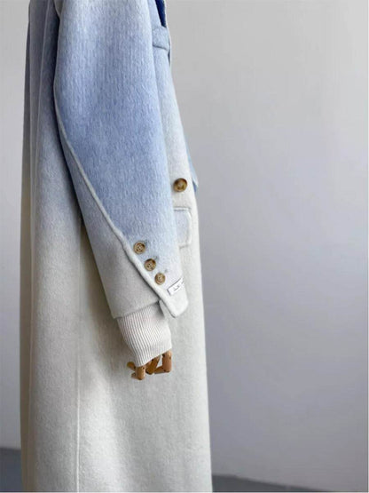 Elegant Blue Gradient Woolen Coat - Double-Faced, Stylish Commuter Design - Buy Center