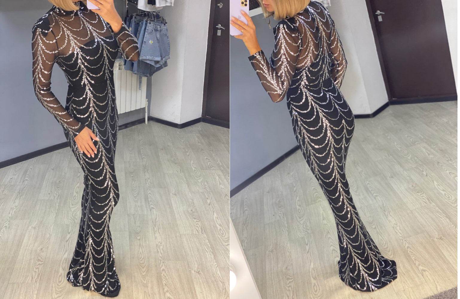 Buycenter Sequin Maxi Dress - Long Sleeve Evening Party Dress for Women - Buy Center