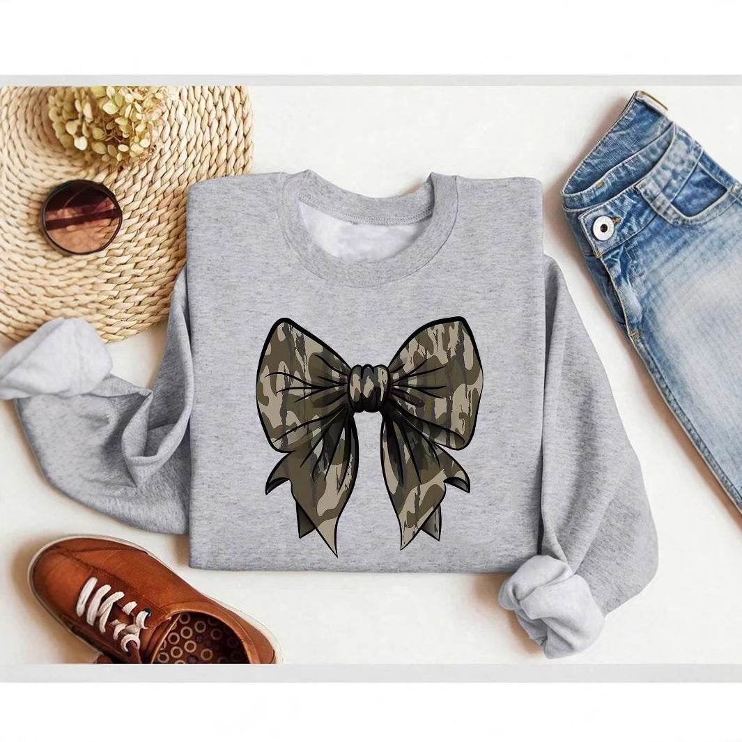 Leopard Print Bow Hoodie for Women - Cozy Loose Top for Fall & Winter - Buy Center