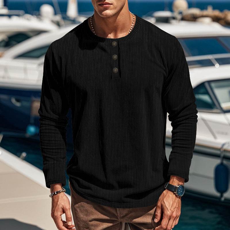 Buycenter Men's Slim-fit Four-button Corduroy Top - Long Sleeve Options - Buy Center