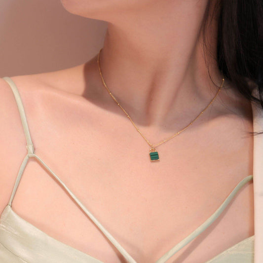 BuyCenter S925 Sterling Silver Malachite Keychain Necklace for Women - Buy Center