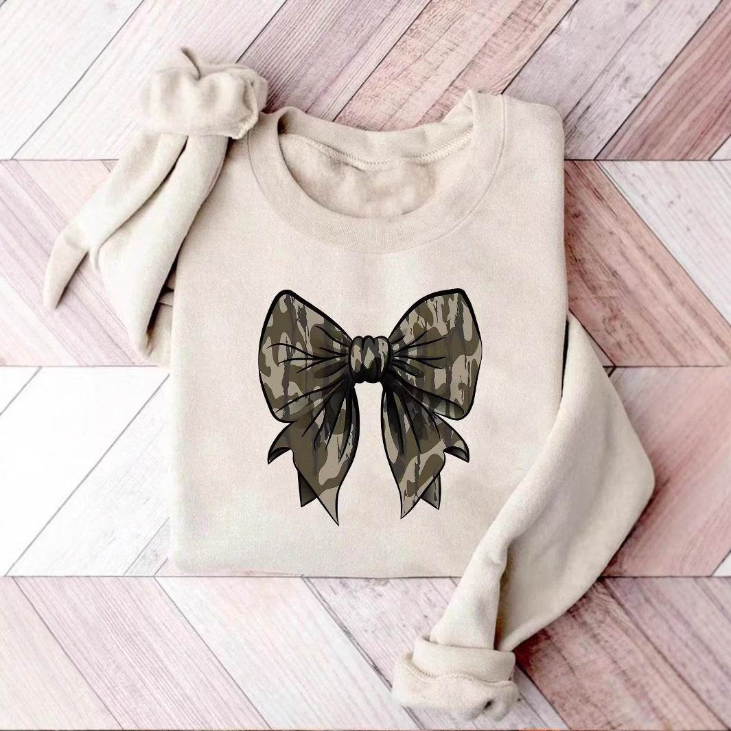 Leopard Print Bow Hoodie for Women - Cozy Loose Top for Fall & Winter - Buy Center