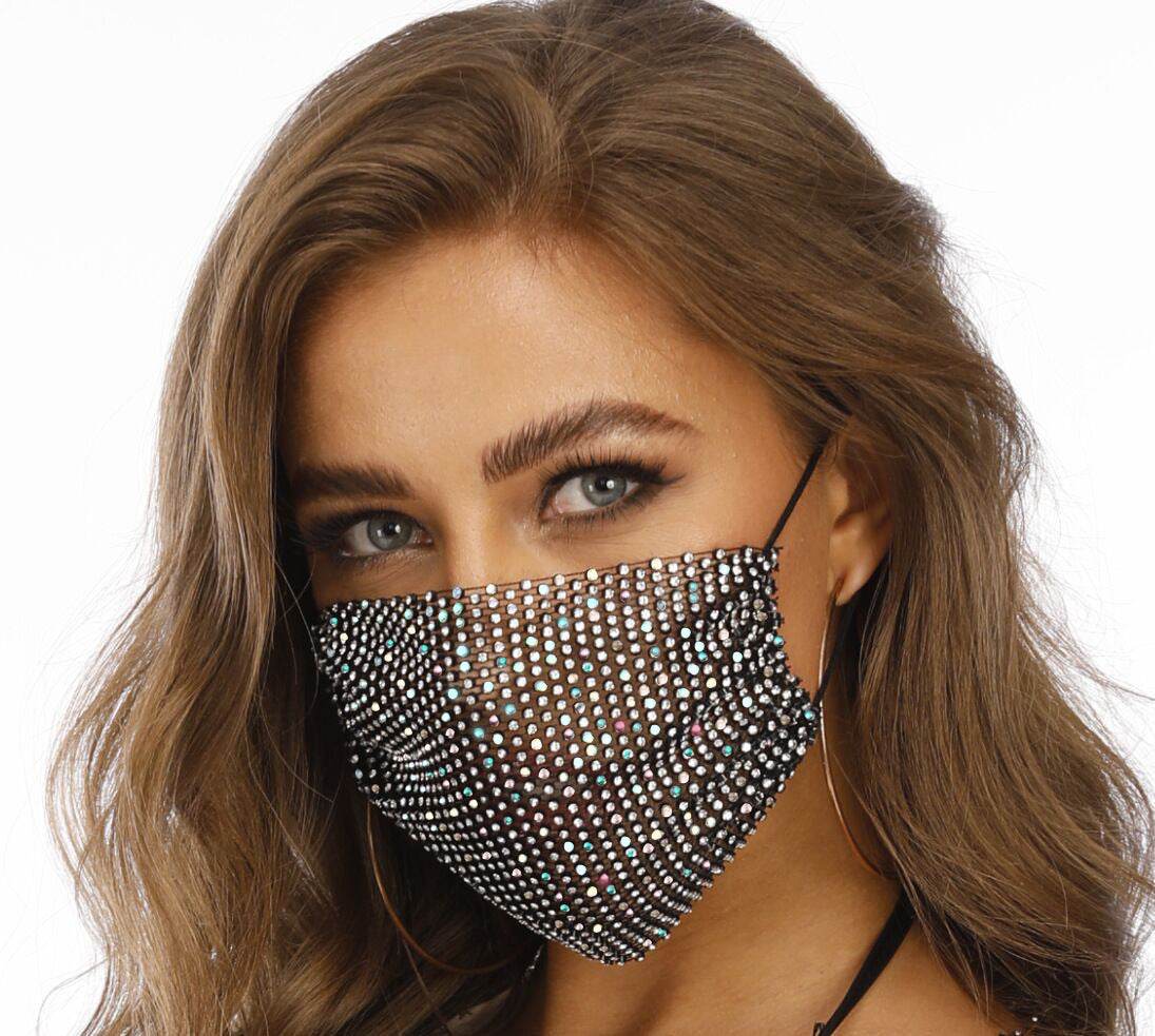 Stylish Fishnet Rhinestone Face Mask - Modern Trendy Design for All - Buy Center