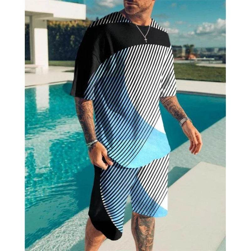 Casual Short Sleeve Leisure Set for Men - Stylish Geometric Design 2025 - Buy Center