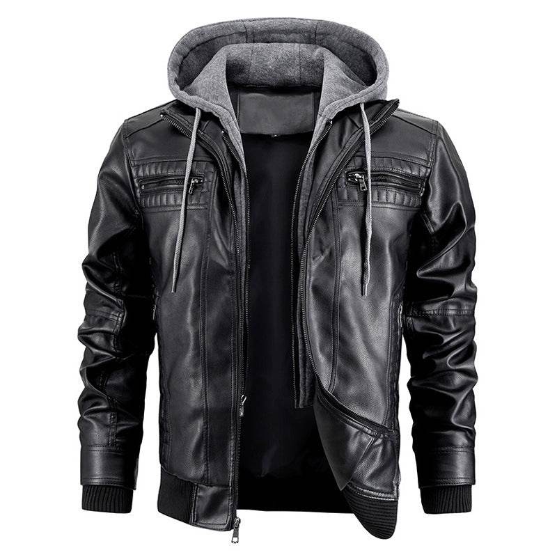 Stylish Hooded Jacket - Men's PU Leather with Zipper Pockets 2025 - Buy Center