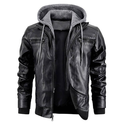 Stylish Hooded Jacket - Men's PU Leather with Zipper Pockets 2025 - Buy Center