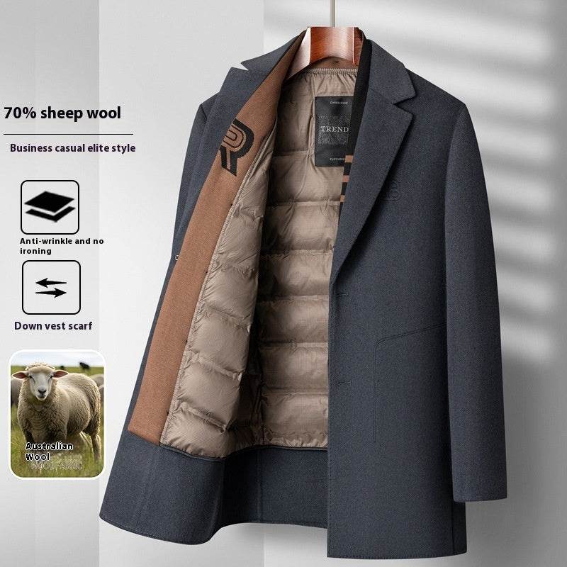 Buycenter Men's Woolen Coat - Stylish Mid-Length Winter Outerwear - Buy Center