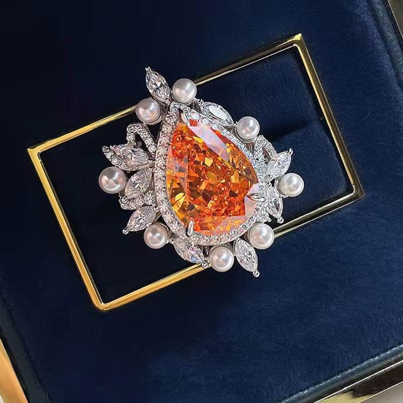 Buy Center High Carbon Diamond Water Drop Ring - Sunset Orange, 925 Silver - Buy Center