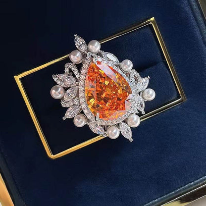 Buy Center High Carbon Diamond Water Drop Ring - Sunset Orange, 925 Silver - Buy Center