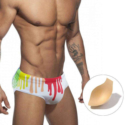 Stylish Men's Swim Briefs - Sexy Color Printed Tape Cup Design