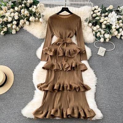 Cake Pleated Slim Long Dress - Elegant Bridesmaid Dress in Various Colors - Buy Center