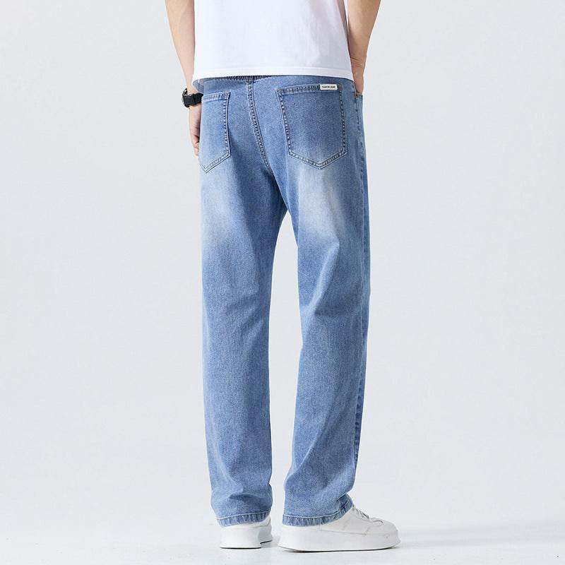 Washed Cleanfit Men's Light Blue Jeans - Straight Leg, Mid Waist Style - Buy Center