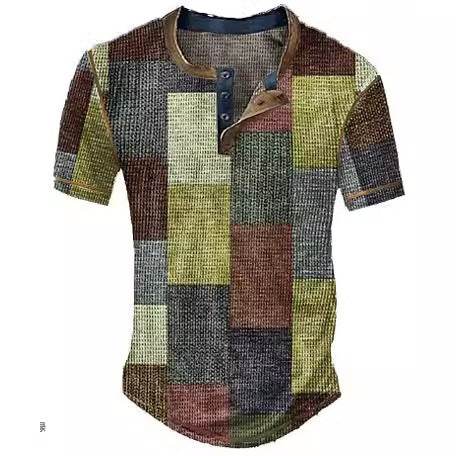 Men's Waffle Henley Shirt - Trendy Graphic Plaid Color Block Style - Buy Center