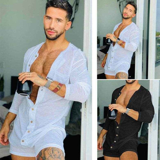 Pure Color Tight Jumpsuit for Men - Stylish Homewear in Classic Colors