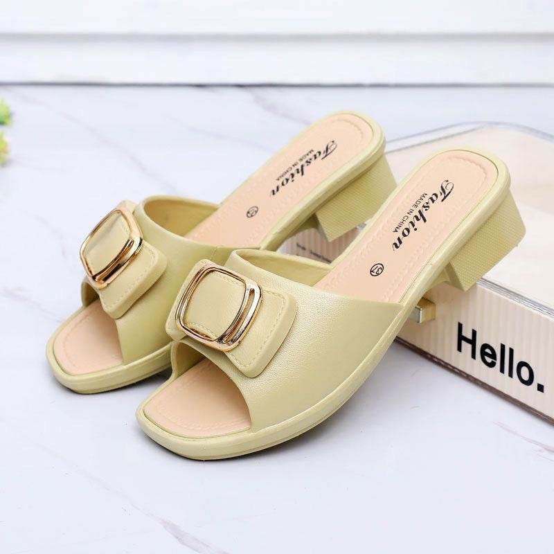 Women's Chunky Heel Slippers - Trendy Korean Style for Summer 2025 - Buy Center