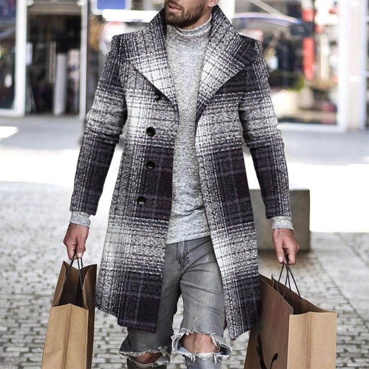 Stylish 3D Digital Printing Men's Woolen Trench Coat - Premium Fashion 2025 - Buy Center