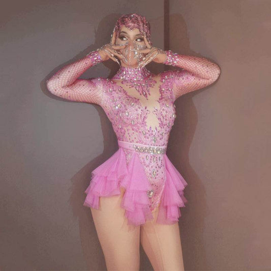 Dance Sexy Shiny Rhinestone Mesh Jumpsuit - Perfect Stage Costume for Women - Buy Center