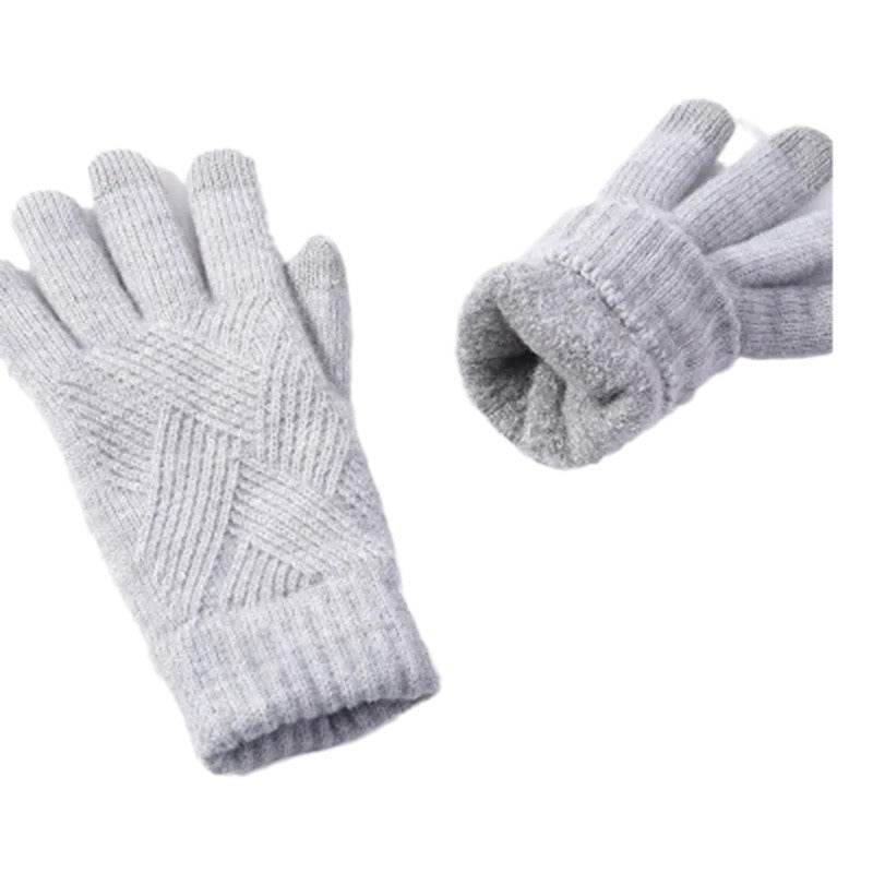 Autumn & Winter Fleece-Lined Knitting Gloves - Double Layer Warmth - Buy Center