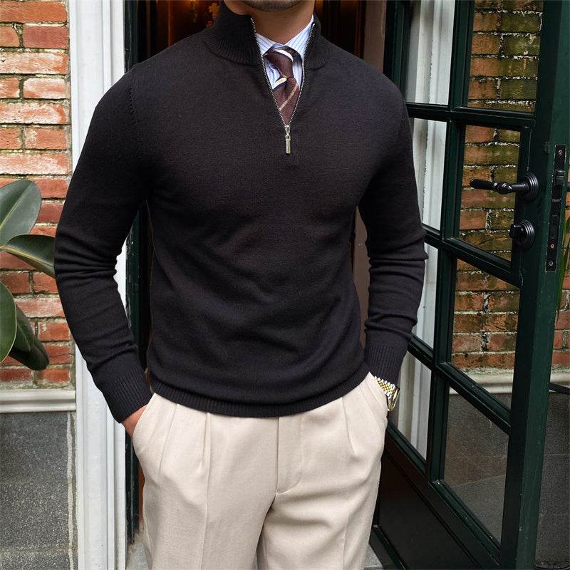 Buycenter Men's Zipper Knit Sweater - Stand-up Collar, Long Sleeves - Buy Center