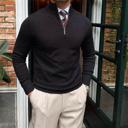 Buycenter Men's Zipper Knit Sweater - Stand-up Collar, Long Sleeves - Buy Center