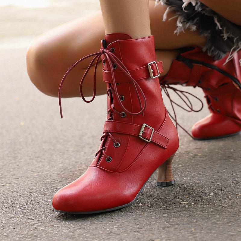 Comfortable Mid Heel Women's Boots - Lace-Up, Plus Size Fashionable Style - Buy Center