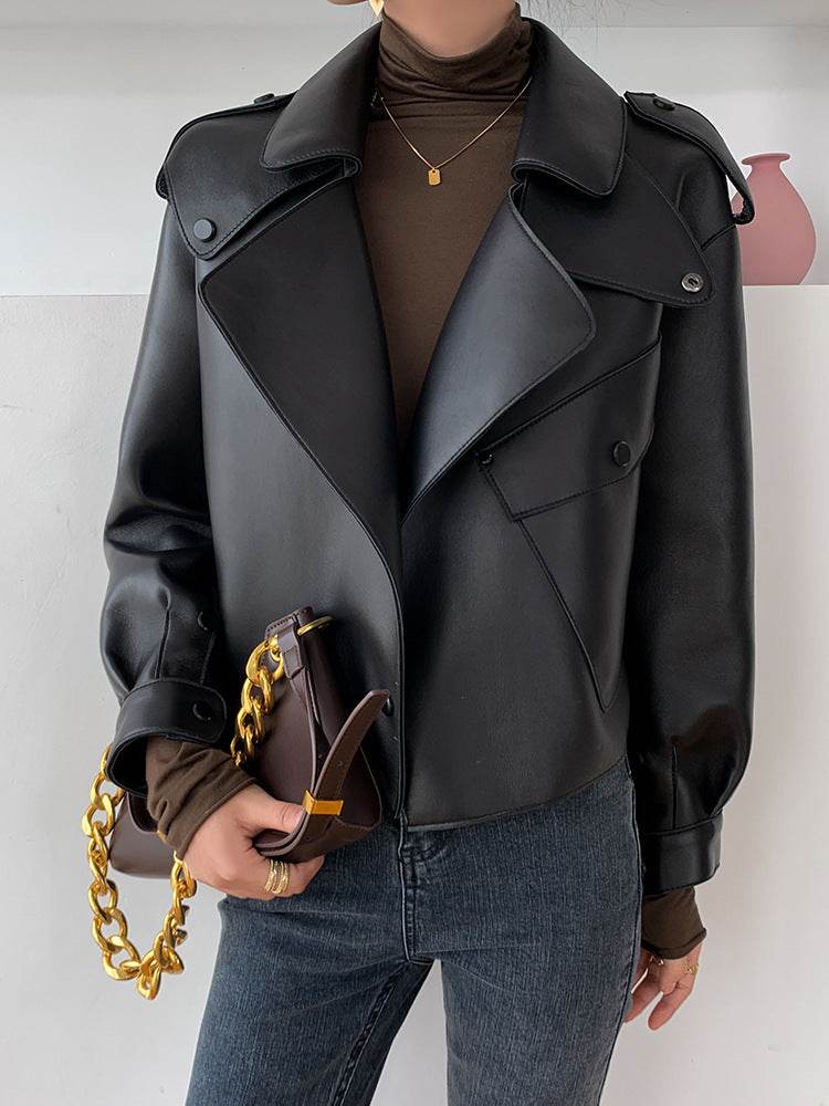 Women's Genuine Leather Sheepskin Jacket - Chic Loose-Fit Short Coat - Buy Center