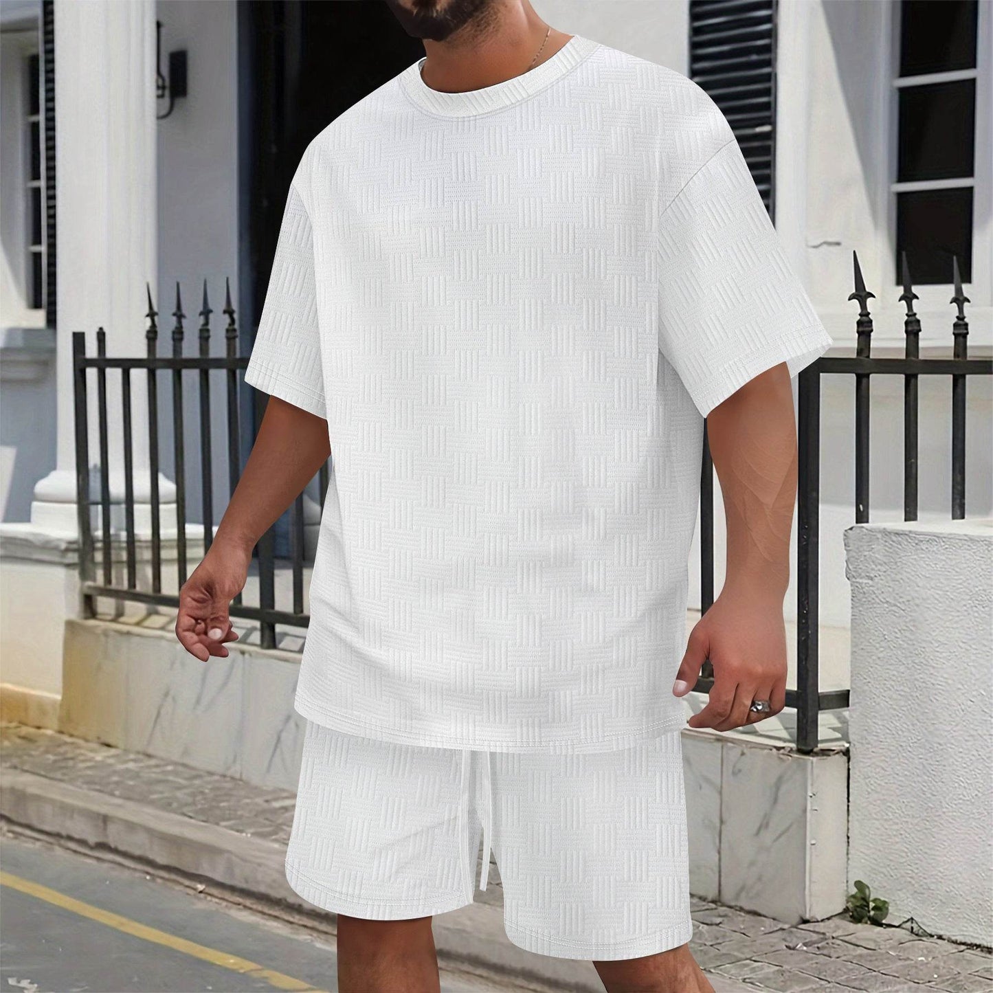 Sky Blue Men's Casual T-shirt Shorts Suit - Comfortable Polyester Set - Buy Center