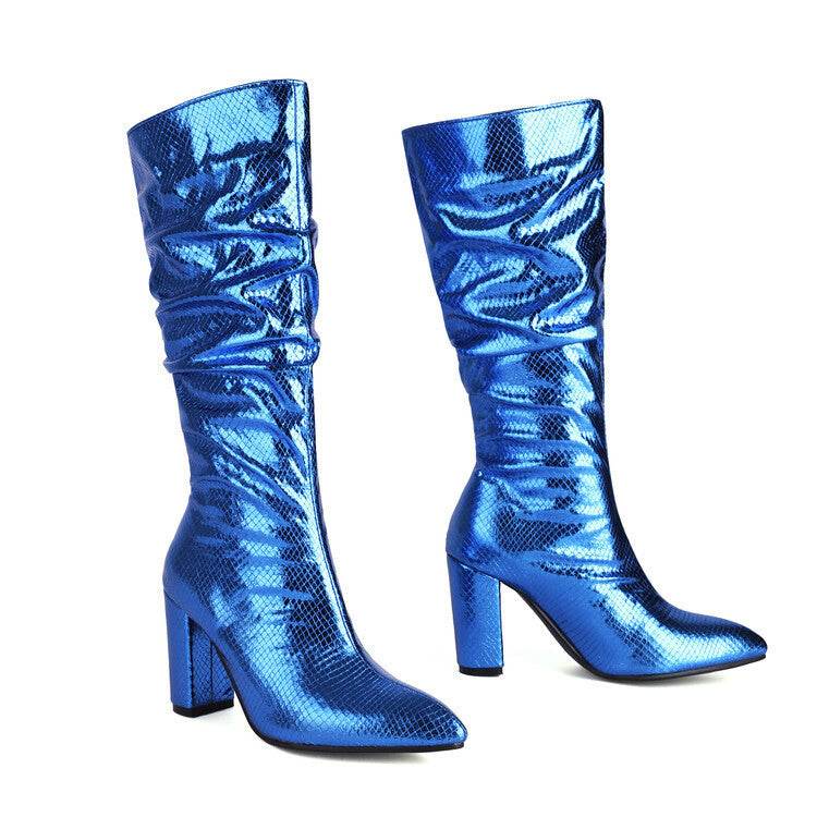 European Style Patent Leather Plaid Boots - Chunky Heel and Comfort - Buy Center