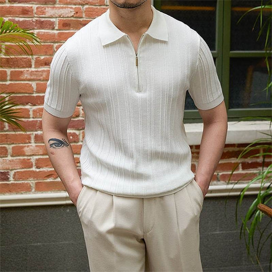 All-Matching Slim Fit Stripe Knit Top - Trendy Short Sleeve Style 2025 - Buy Center